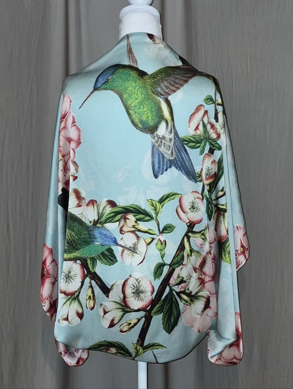 Ted Baker Silk Hummingbird Floral Silk Cape Scarf - Aqua Blue & Pink